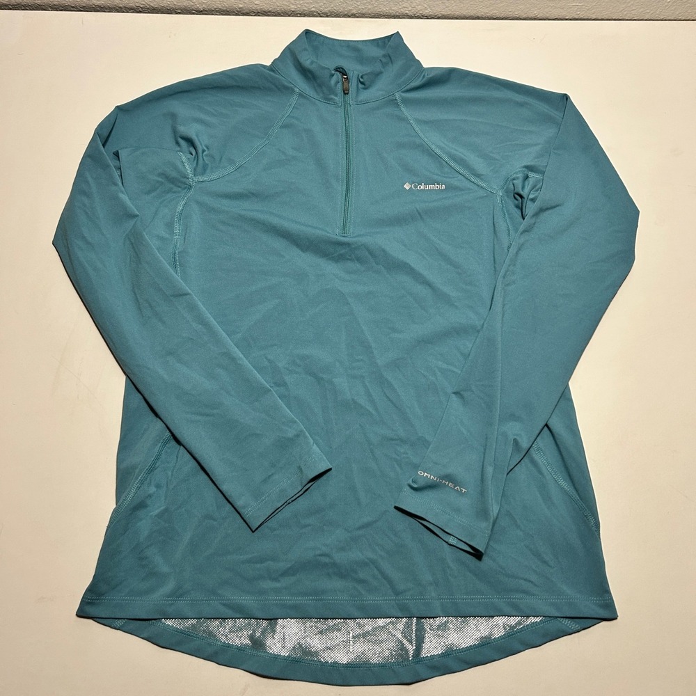 Columbia Omni-Heat Baselayer Womens Large Teal Blue Quarter Zip Long Sleeve Top